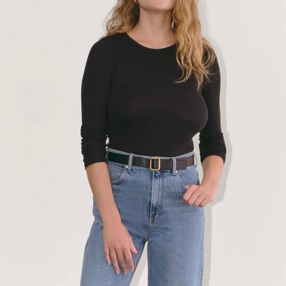 NWT Everlane The Supima Luxe Micro-Rib Long Sleeve Crew In Black Size XS - Picture 1 of 9
